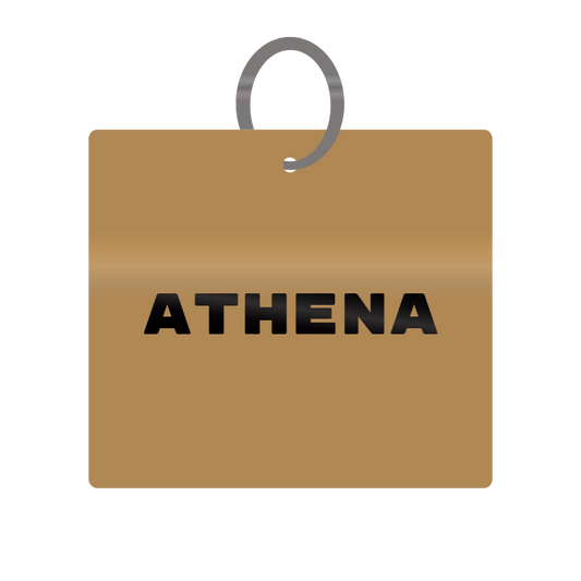 Athena Engraved on Keychain in MDF 4cm x 4cm x 3mm