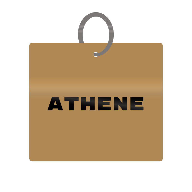 Athene Engraved on Keychain in MDF 4cm x 4cm x 3mm