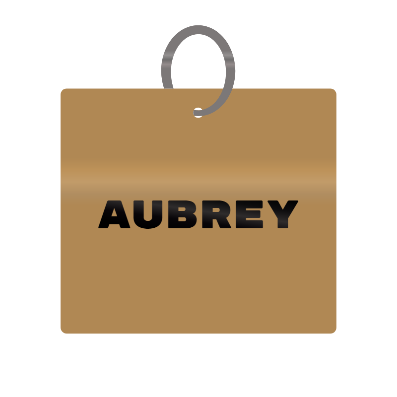 Aubrey Engraved on Keychain in MDF 4cm x 4cm x 3mm