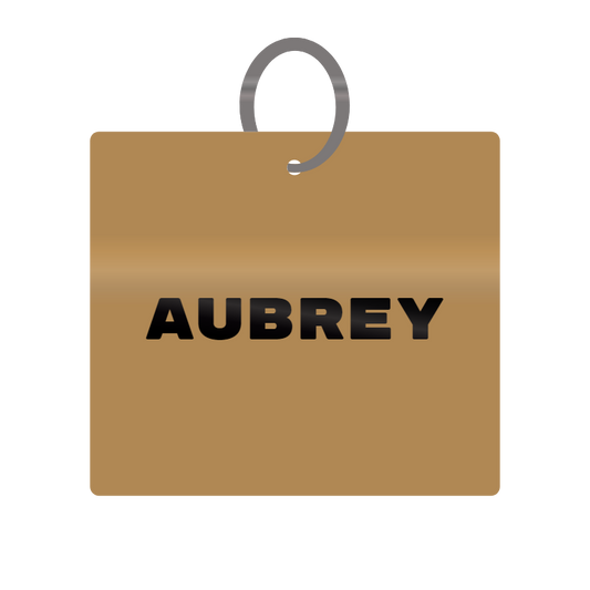 Aubrey Engraved on Keychain in MDF 4cm x 4cm x 3mm