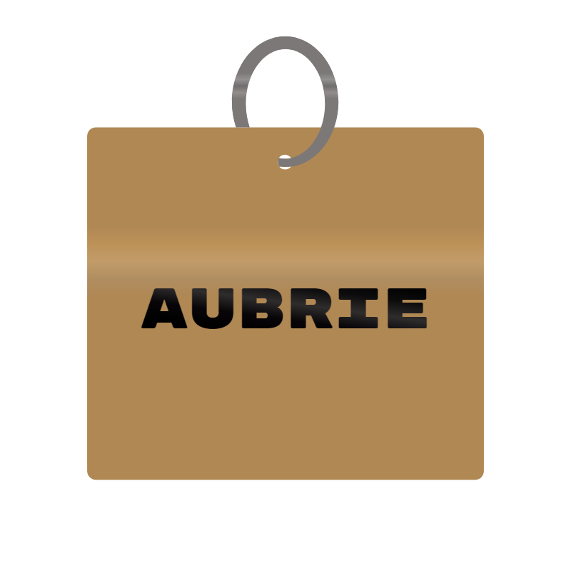 Aubrie Engraved on Keychain in MDF 4cm x 4cm x 3mm