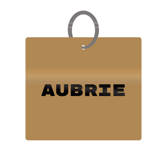 Aubrie Engraved on Keychain in MDF 4cm x 4cm x 3mm