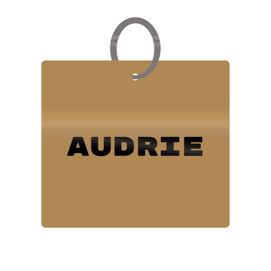 Audrie Engraved on Keychain in MDF 4cm x 4cm x 3mm