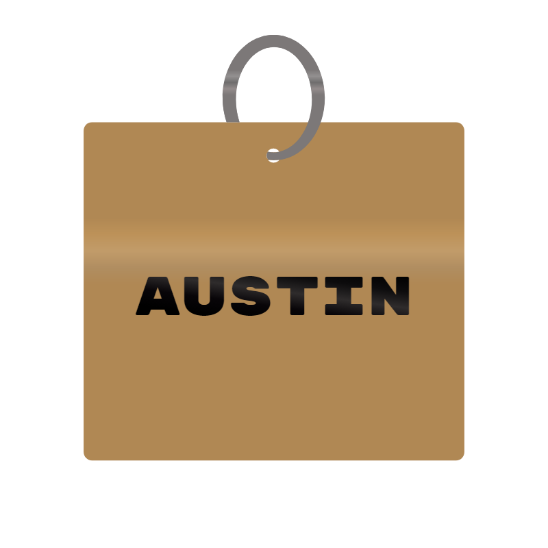 Austin Engraved on Keychain in MDF 4cm x 4cm x 3mm