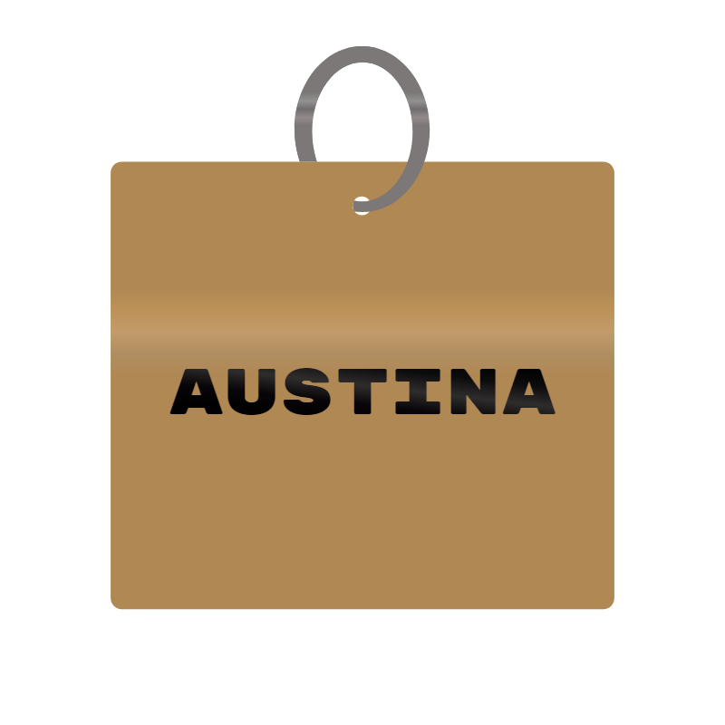 Austina Engraved on Keychain in MDF 4cm x 4cm x 3mm