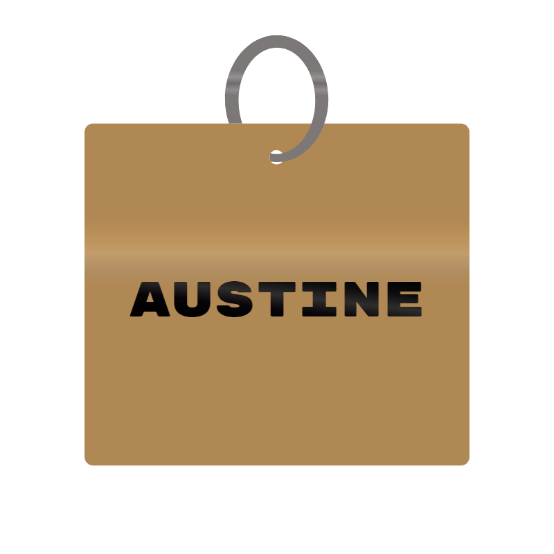 Austine Engraved on Keychain in MDF 4cm x 4cm x 3mm