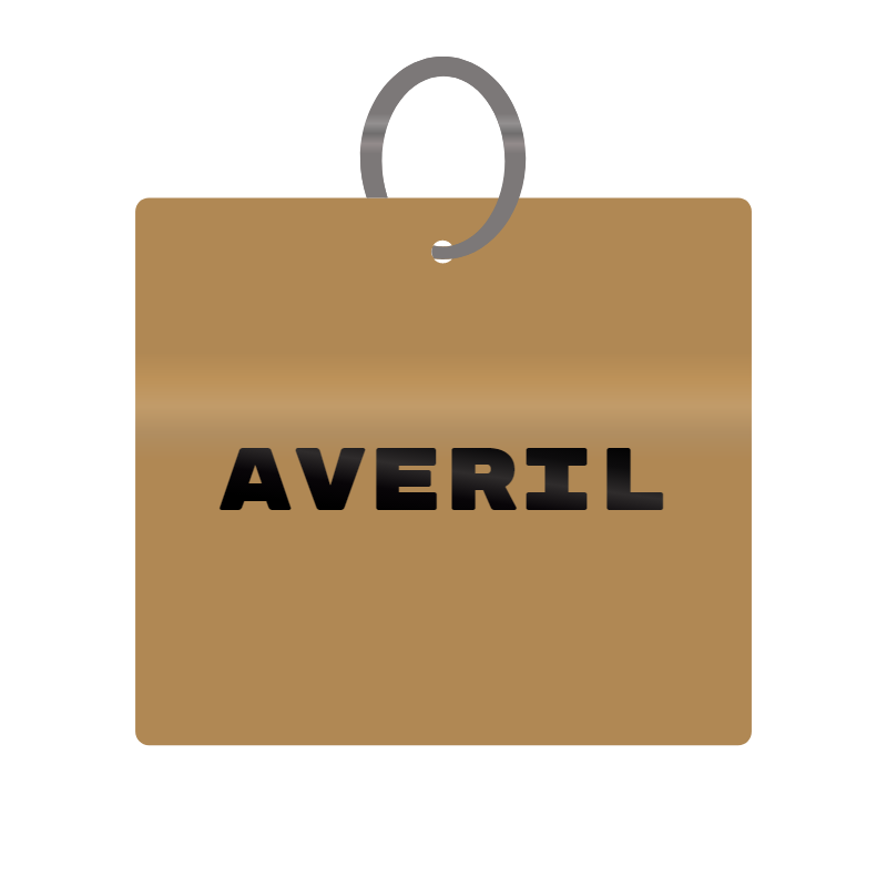 Averil Engraved on Keychain in MDF 4cm x 4cm x 3mm