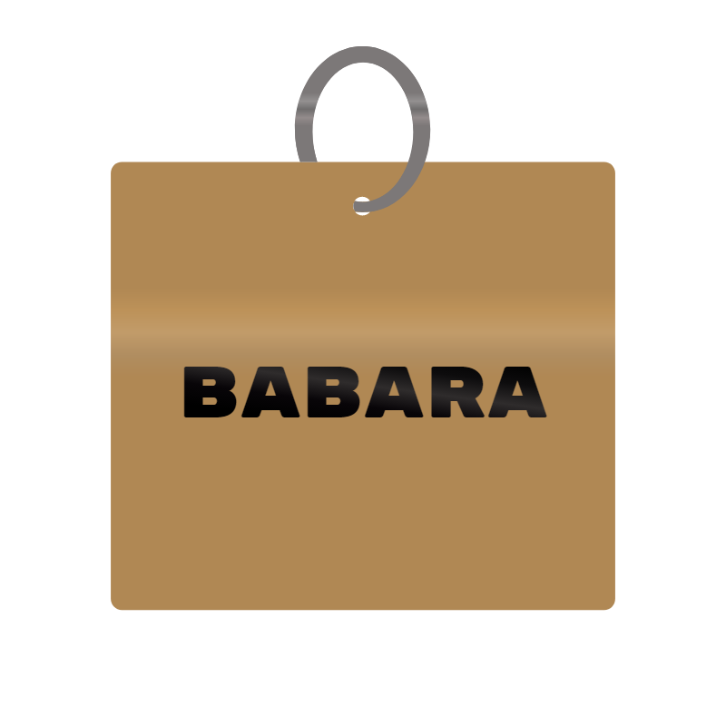 Babara Engraved on Keychain in MDF 4cm x 4cm x 3mm