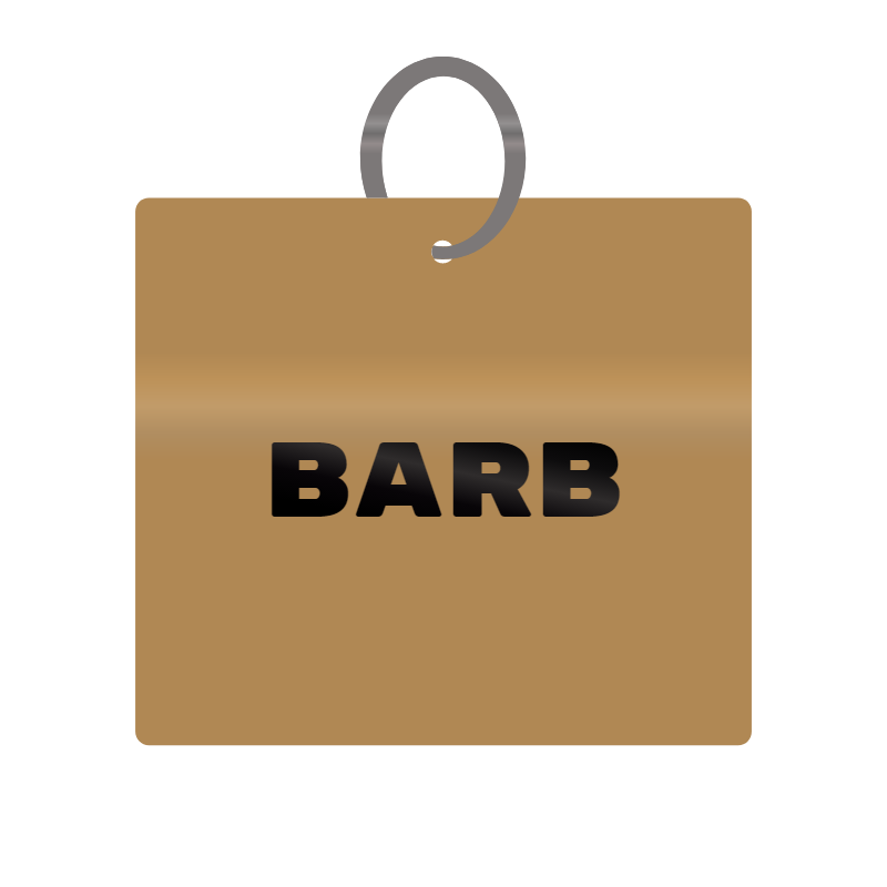 Barb Engraved on Keychain in MDF 4cm x 4cm x 3mm