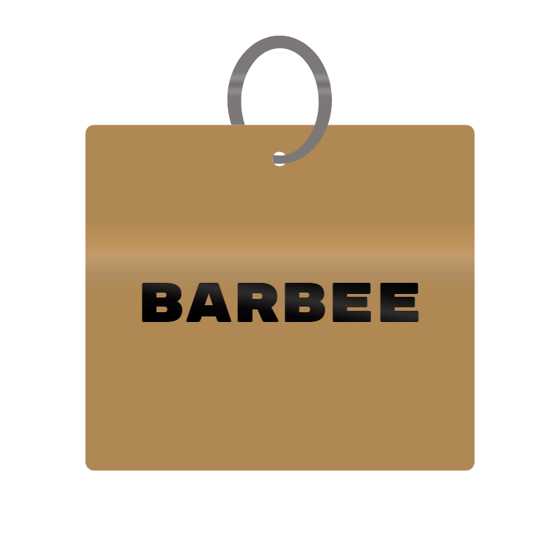 Barbee Engraved on Keychain in MDF 4cm x 4cm x 3mm