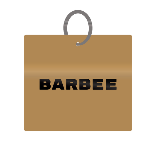 Barbee Engraved on Keychain in MDF 4cm x 4cm x 3mm