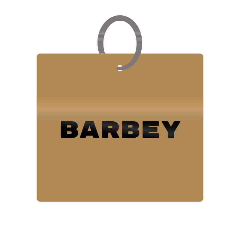 Barbey Engraved on Keychain in MDF 4cm x 4cm x 3mm