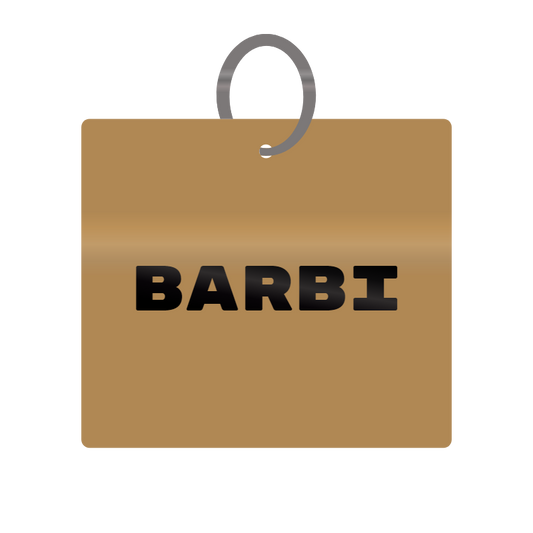 Barbi Engraved on Keychain in MDF 4cm x 4cm x 3mm