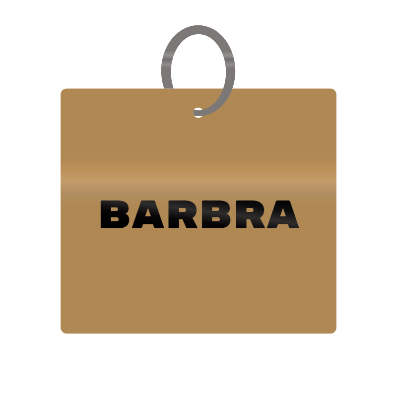 Barbra Engraved on Keychain in MDF 4cm x 4cm x 3mm