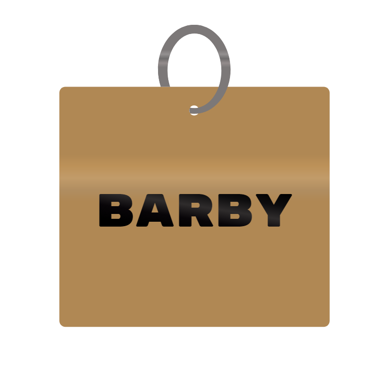 Barby Engraved on Keychain in MDF 4cm x 4cm x 3mm