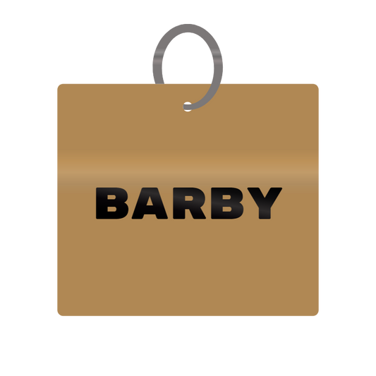 Barby Engraved on Keychain in MDF 4cm x 4cm x 3mm