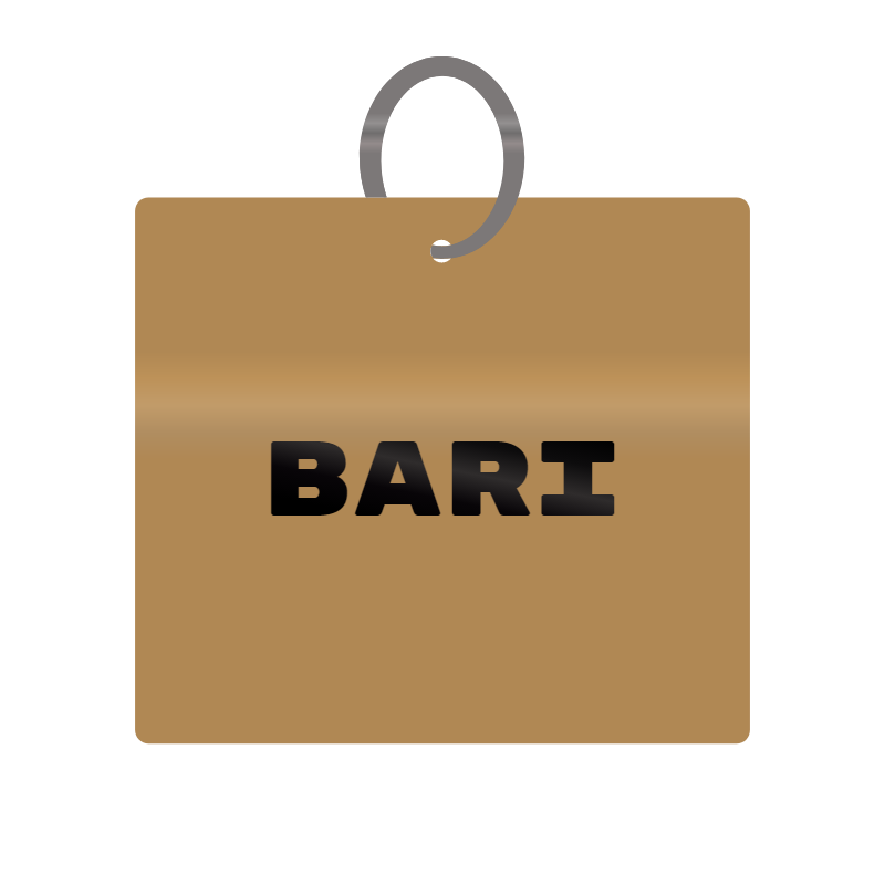 Bari Engraved on Keychain in MDF 4cm x 4cm x 3mm