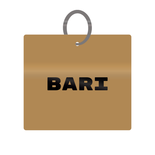 Bari Engraved on Keychain in MDF 4cm x 4cm x 3mm