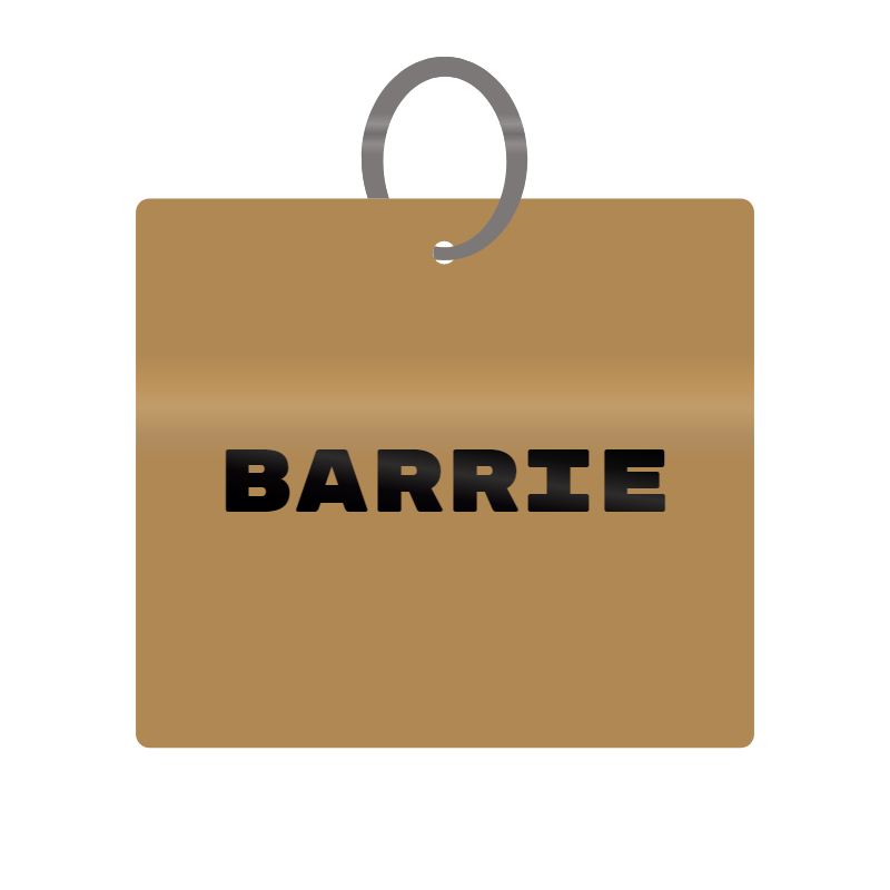 Barrie Engraved on Keychain in MDF 4cm x 4cm x 3mm