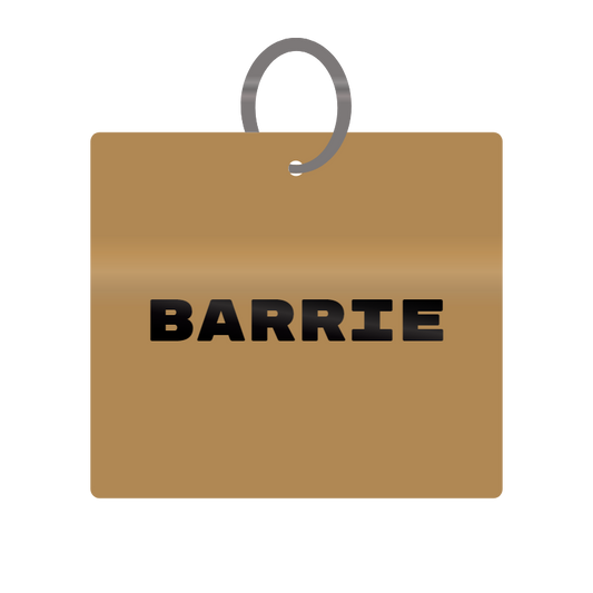 Barrie Engraved on Keychain in MDF 4cm x 4cm x 3mm