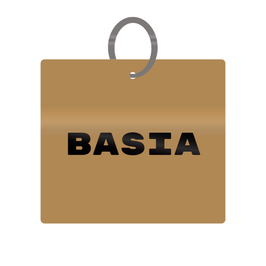 Basia Engraved on Keychain in MDF 4cm x 4cm x 3mm