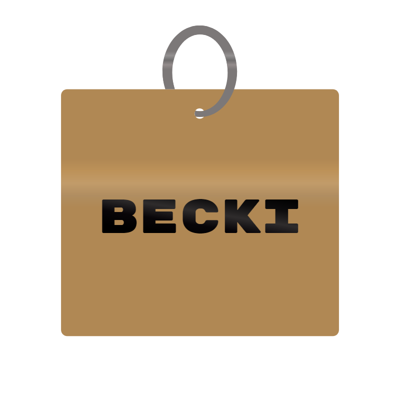 Becki Engraved on Keychain in MDF 4cm x 4cm x 3mm