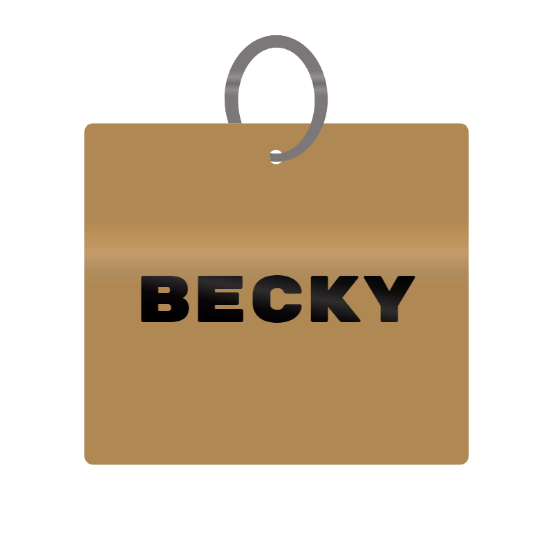 Becky Engraved on Keychain in MDF 4cm x 4cm x 3mm