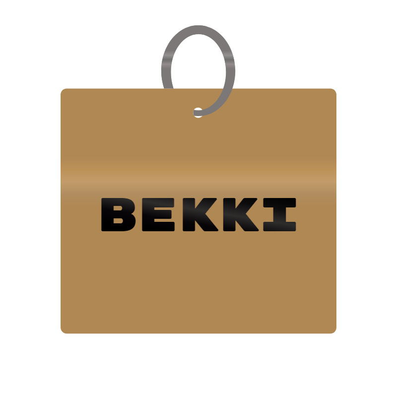 Bekki Engraved on Keychain in MDF 4cm x 4cm x 3mm