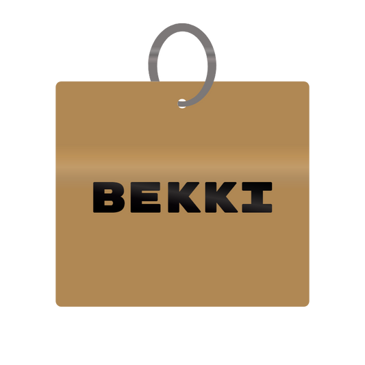 Bekki Engraved on Keychain in MDF 4cm x 4cm x 3mm