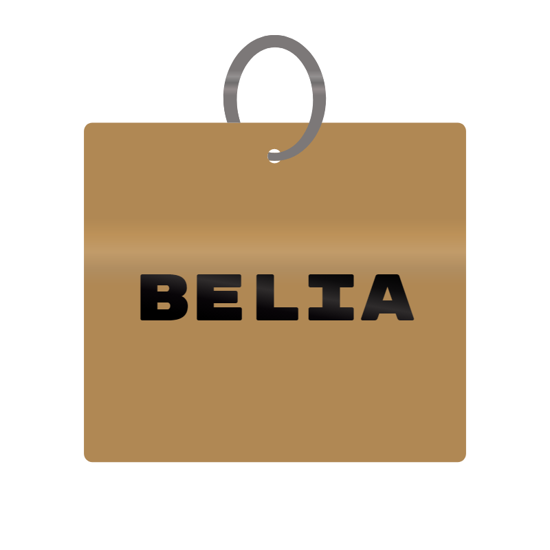 Belia Engraved on Keychain in MDF 4cm x 4cm x 3mm