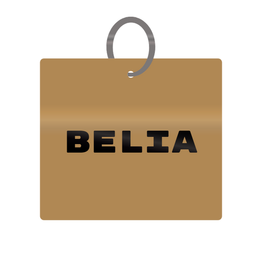 Belia Engraved on Keychain in MDF 4cm x 4cm x 3mm