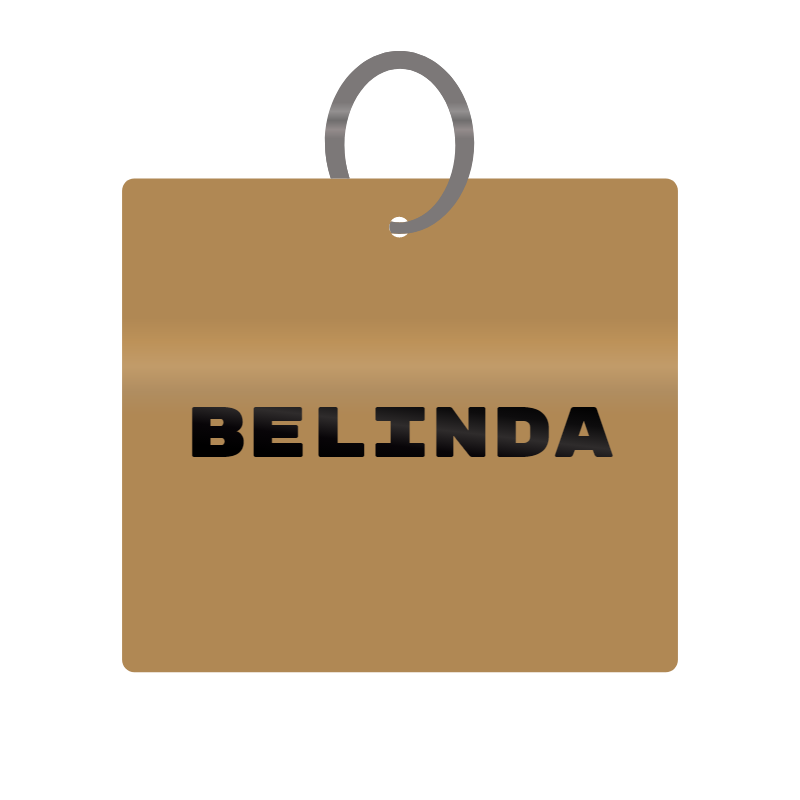 Belinda Engraved on Keychain in MDF 4cm x 4cm x 3mm