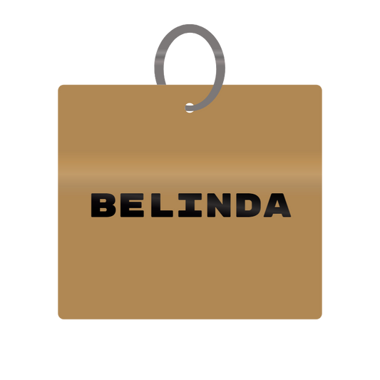 Belinda Engraved on Keychain in MDF 4cm x 4cm x 3mm