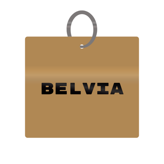 Belvia Engraved on Keychain in MDF 4cm x 4cm x 3mm