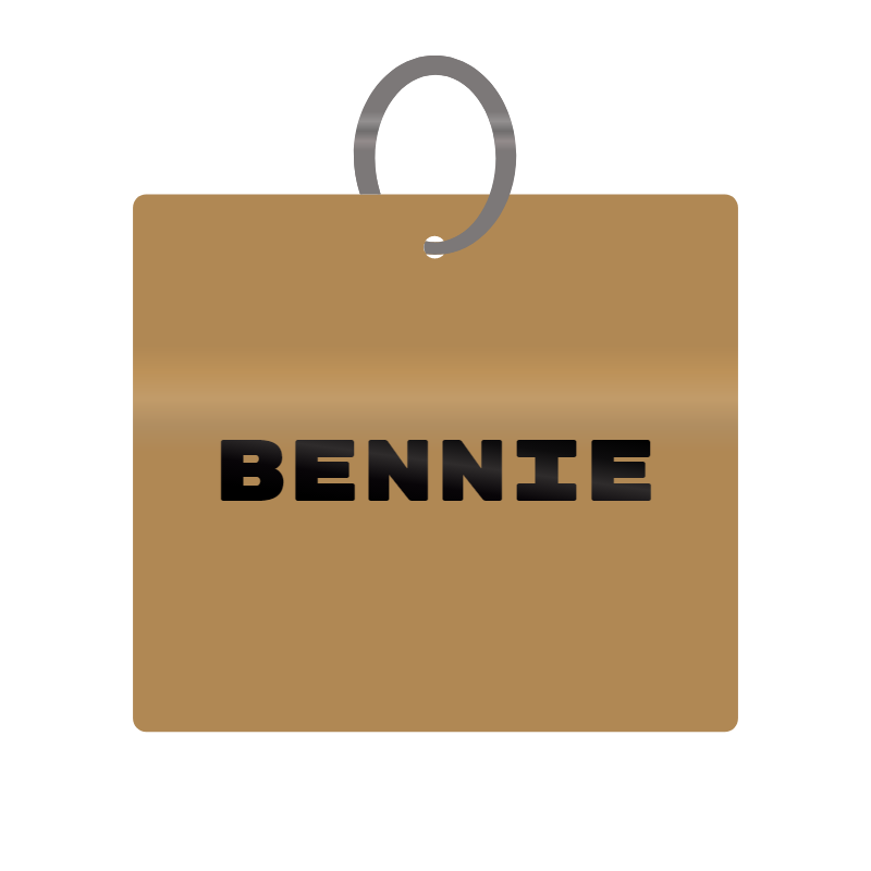 Bennie Engraved on Keychain in MDF 4cm x 4cm x 3mm