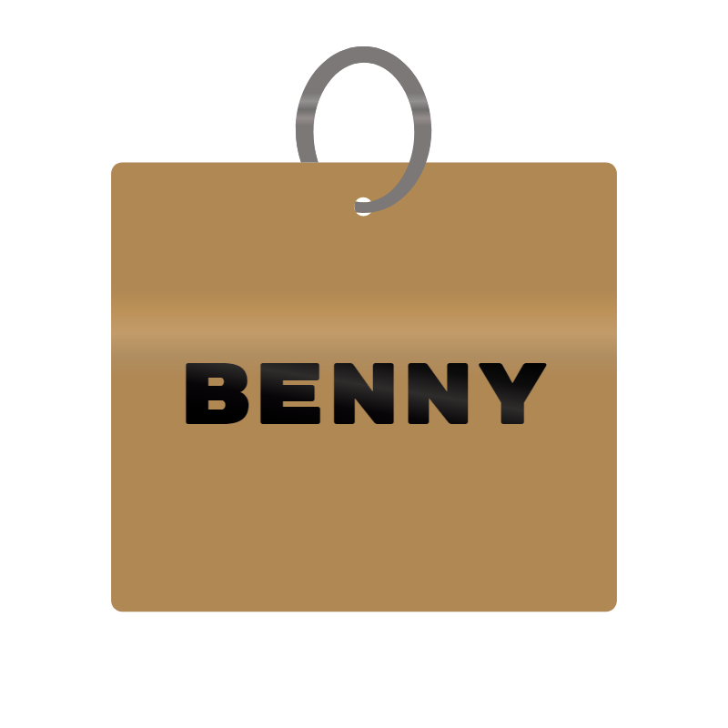 Benny Engraved on Keychain in MDF 4cm x 4cm x 3mm