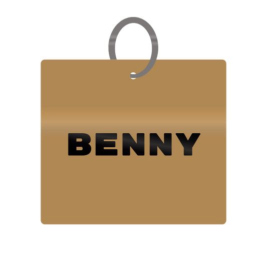 Benny Engraved on Keychain in MDF 4cm x 4cm x 3mm