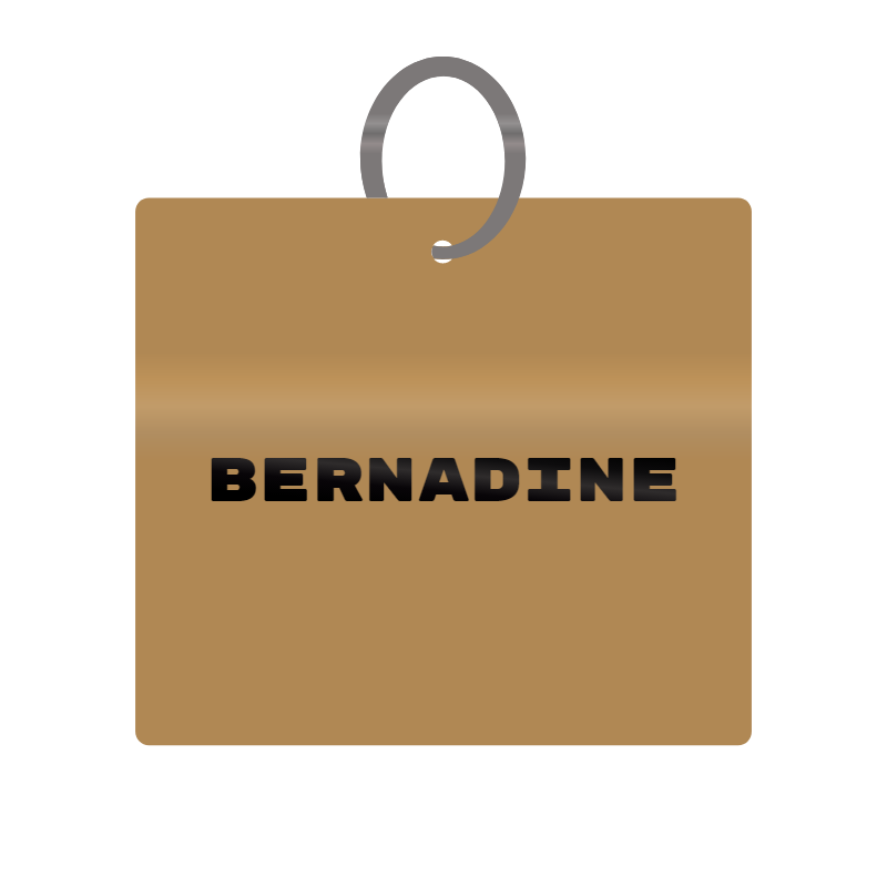 Bernadine Engraved on Keychain in MDF 4cm x 4cm x 3mm