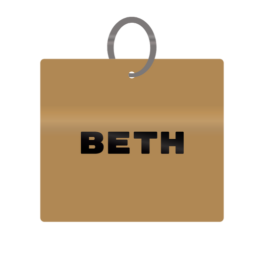 Beth Engraved on Keychain in MDF 4cm x 4cm x 3mm