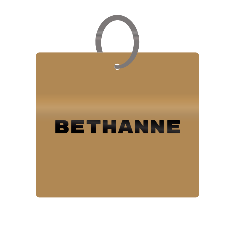 Bethanne Engraved on Keychain in MDF 4cm x 4cm x 3mm