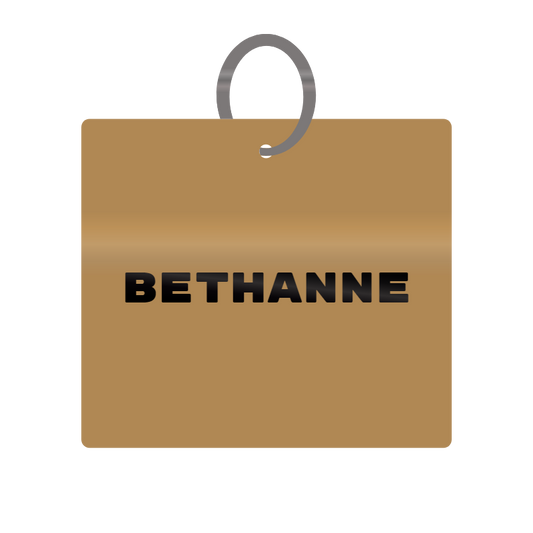 Bethanne Engraved on Keychain in MDF 4cm x 4cm x 3mm