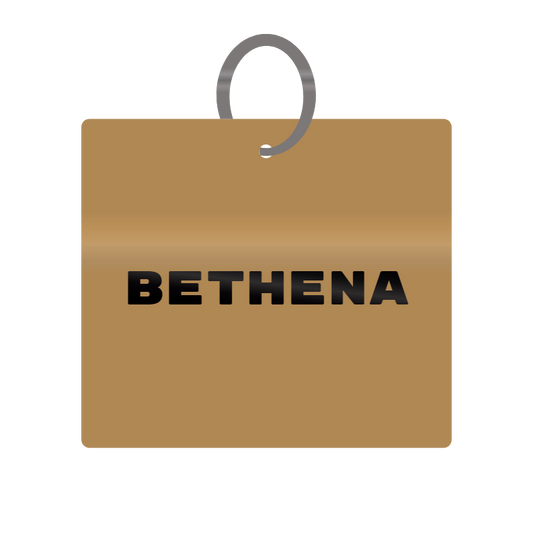 Bethena Engraved on Keychain in MDF 4cm x 4cm x 3mm