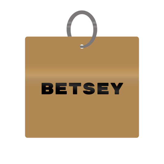 Betsey Engraved on Keychain in MDF 4cm x 4cm x 3mm