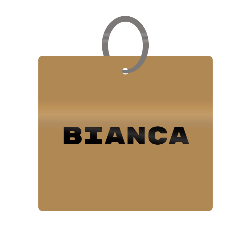 Bianca Engraved on Keychain in MDF 4cm x 4cm x 3mm