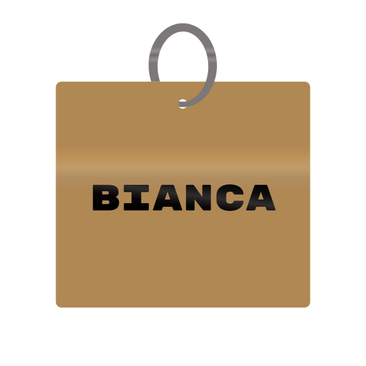 Bianca Engraved on Keychain in MDF 4cm x 4cm x 3mm