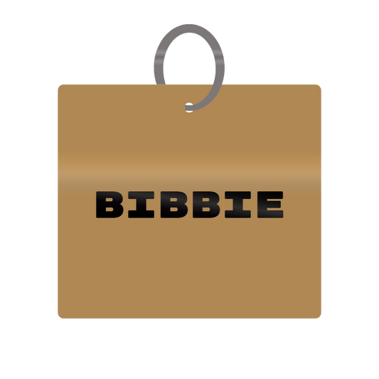 Bibbie Engraved on Keychain in MDF 4cm x 4cm x 3mm