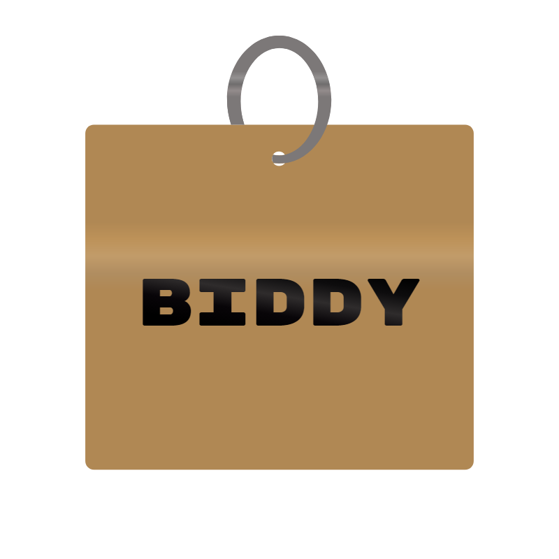 Biddy Engraved on Keychain in MDF 4cm x 4cm x 3mm