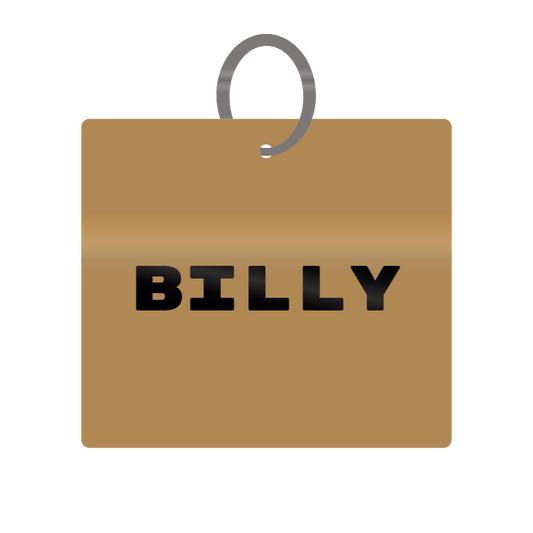 Billy Engraved on Keychain in MDF 4cm x 4cm x 3mm