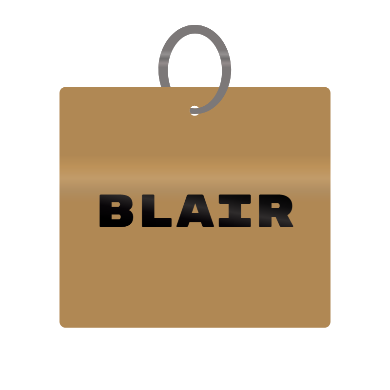 Blair Engraved on Keychain in MDF 4cm x 4cm x 3mm