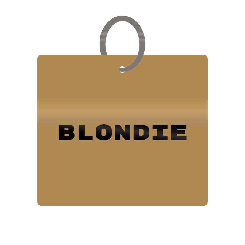 Blondie Engraved on Keychain in MDF 4cm x 4cm x 3mm